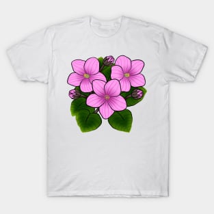 Pink African Violets in White T-Shirt